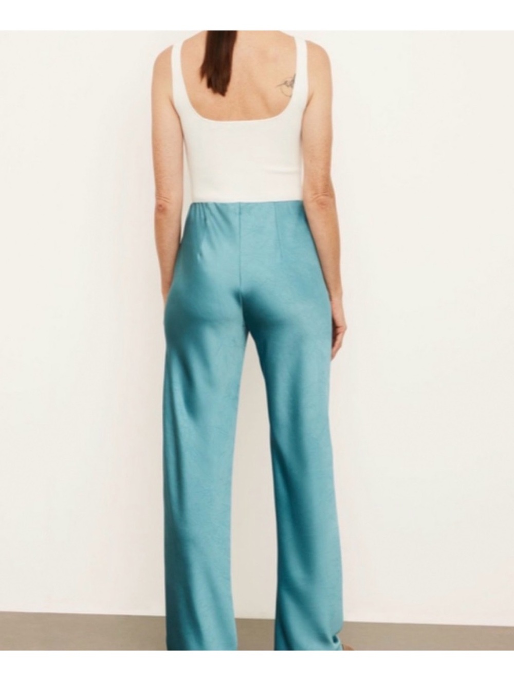 Vince Fluid Bias Satin Trouser Pants High Waist Wide Lg Deep Lagoon quiet luxury - Picture 2 of 6